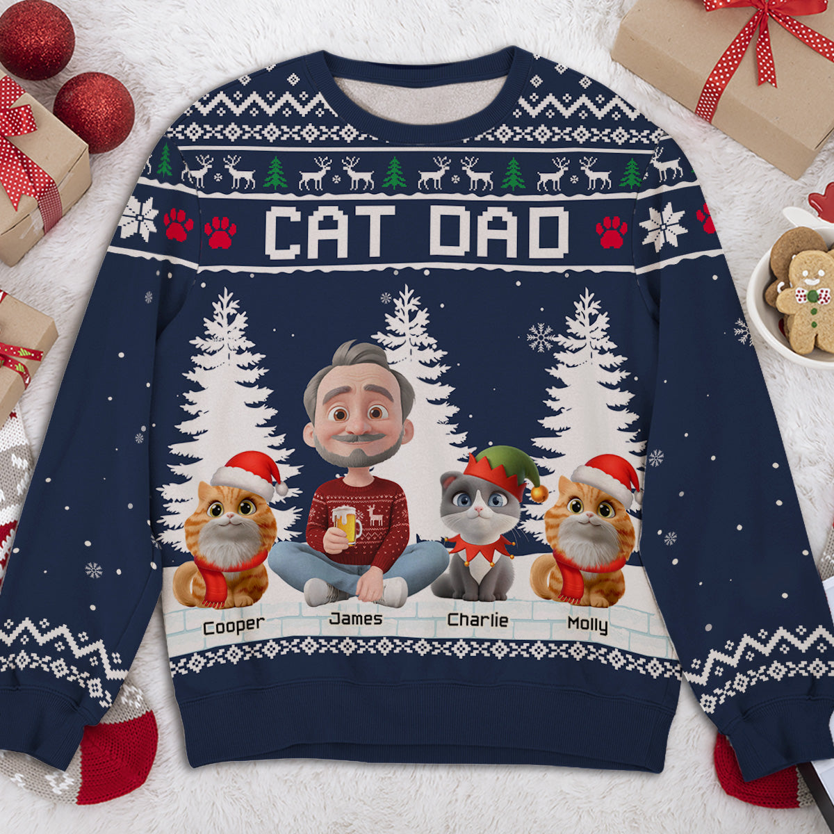 Happy Christmas With My Mom Dad Cartoon - Personalized Custom All-Over-Print Sweatshirt