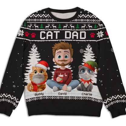 Happy Christmas With My Mom Dad Cartoon - Personalized Custom All-Over-Print Sweatshirt